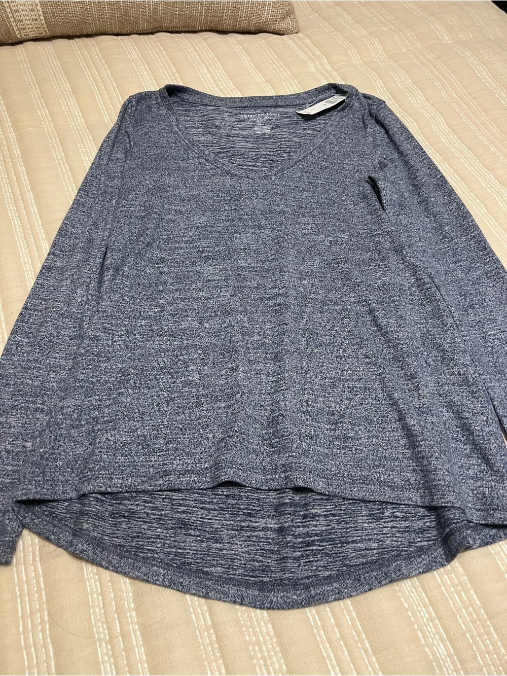 Women's Lightweight Long Sleeve Scoop v Neck Top - Heather Navy